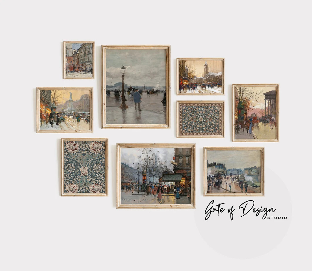 Vintage Paris Street Paintings Winter Art Prints Antique Paris Art Collection French Printable Wa... | Etsy (US)