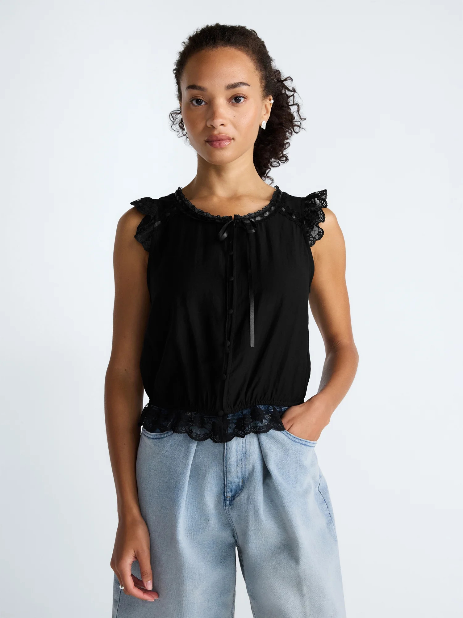 Scoop Women’s Day Lace Trim Top, Sizes XS-XXL | Walmart (US)