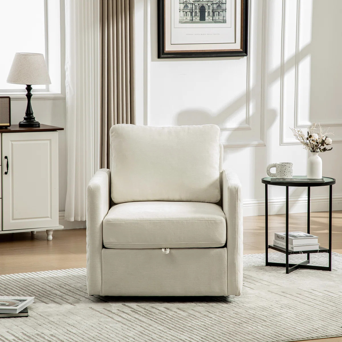 Upholstered Swivel Armchair with Hidden Storage and Pillow | Wayfair North America