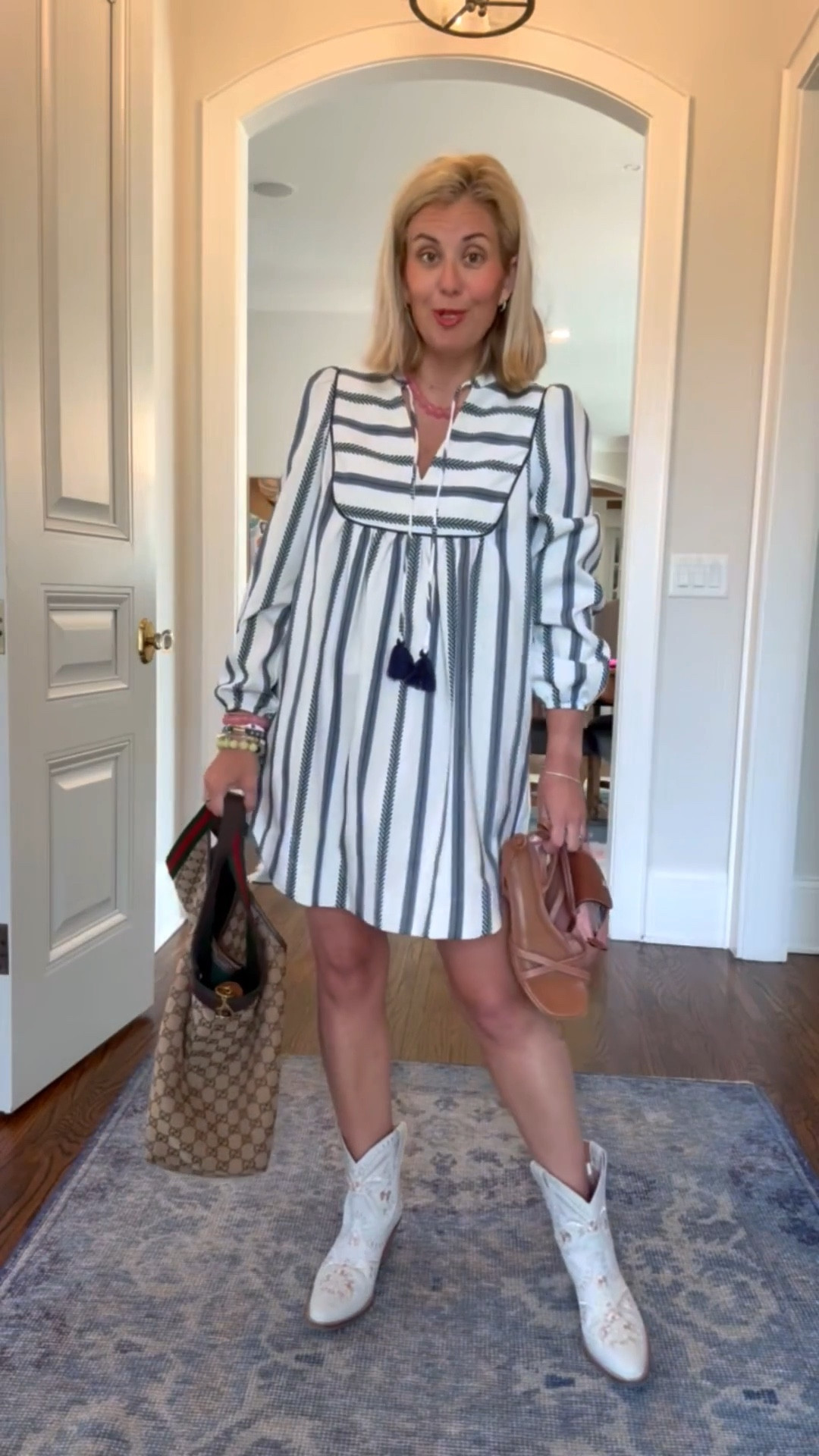 Do you love a fabulous dress that doesn’t touch you anywhere? Well, this is it! We are styling this dress 1 million different ways. I’m wearing a size 2 dress and 8 in boots. 
*Use code XCRM for 15% off new styles at Boden
*Use Catherine20 420% off my new bracelet stack and necklace ￼

#LTKspringtrends #LTKOver40 #LTKdayinmylife