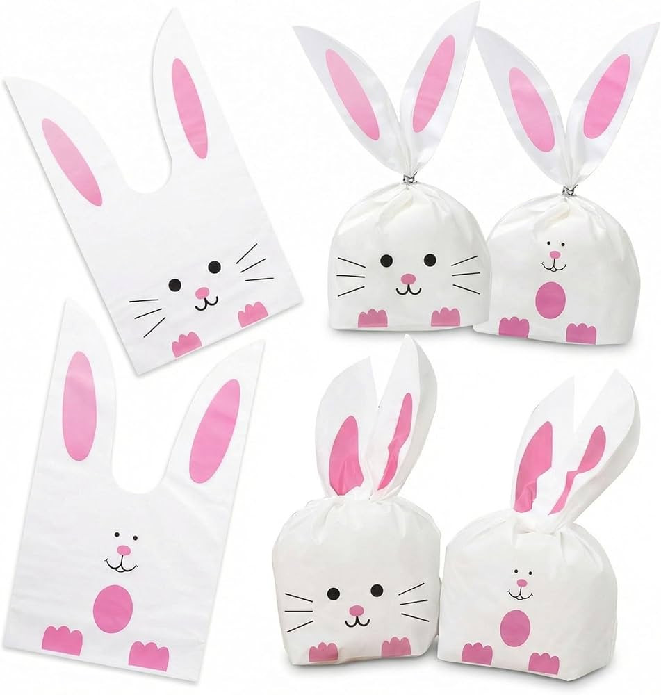 Shindel 100PCS Cute Easter Goodie Bags, 8.5 x 5.1 Inch Bunny Treat Bags for Cookie Snack Packagin... | Amazon (US)