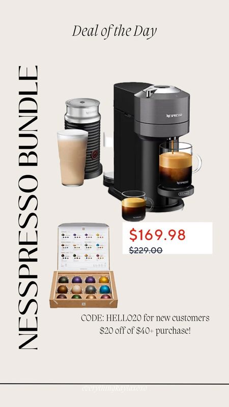 DEAL OF THE Day: Nespresso bundle on sale today @qvc; comes w/ the machine + a set of variety capsules, the frother & $50 voucher! Such a good deal for ALLLL of that & code HELLO20 for new customers to get $20 off! @nespresso / coffee maker / sale finds / kitchen / nespresso deal / Mother’s Day / Mother’s Day gifts


#LTKhome #LTKsalealert #LTKGiftGuide