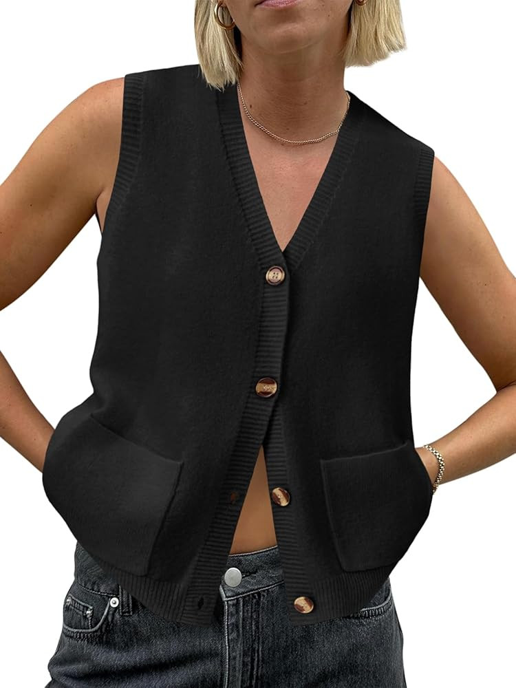 Saodimallsu Womens Sleeveless Sweater Vest Button V Neck Knit Trendy Casual Summer Cardigan with ... | Amazon (US)