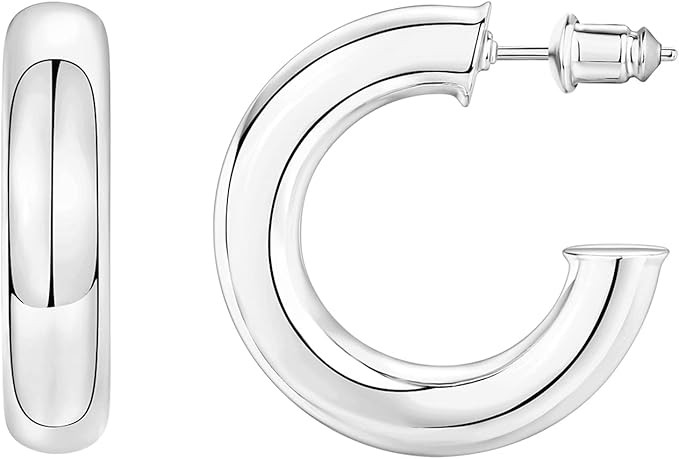 PAVOI 14K Gold Colored Extra Chunky 6.5mm Lightweight Open Hoops | Gold Hoop Earrings for Women | Amazon (US)