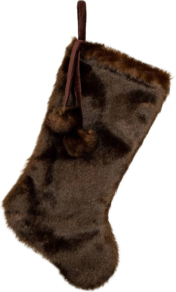 Northlight Mink Faux Fur Christmas Stocking with Pom Poms - 20.5" - Brown | Amazon (US)