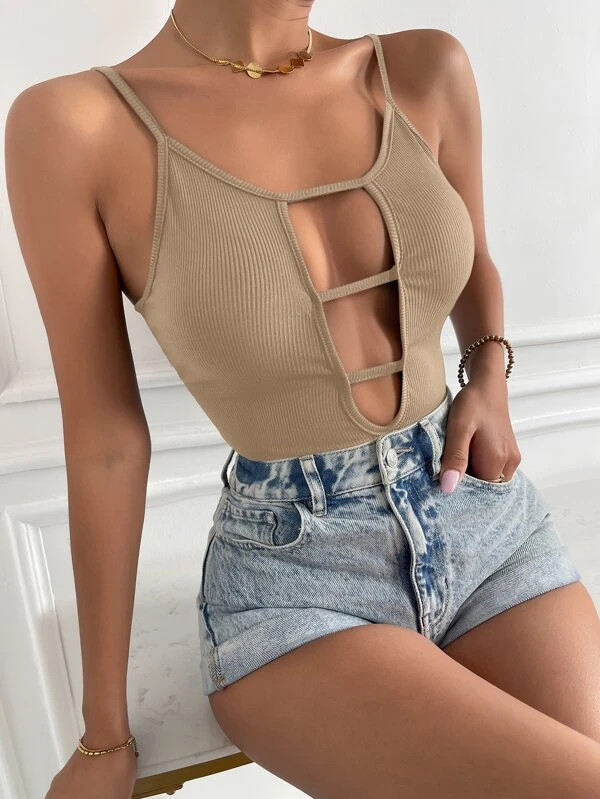 HomeWomen ClothingWomen Jumpsuits & BodysuitsWomen BodysuitsCut Out Front Cami Bodysuit | SHEIN
