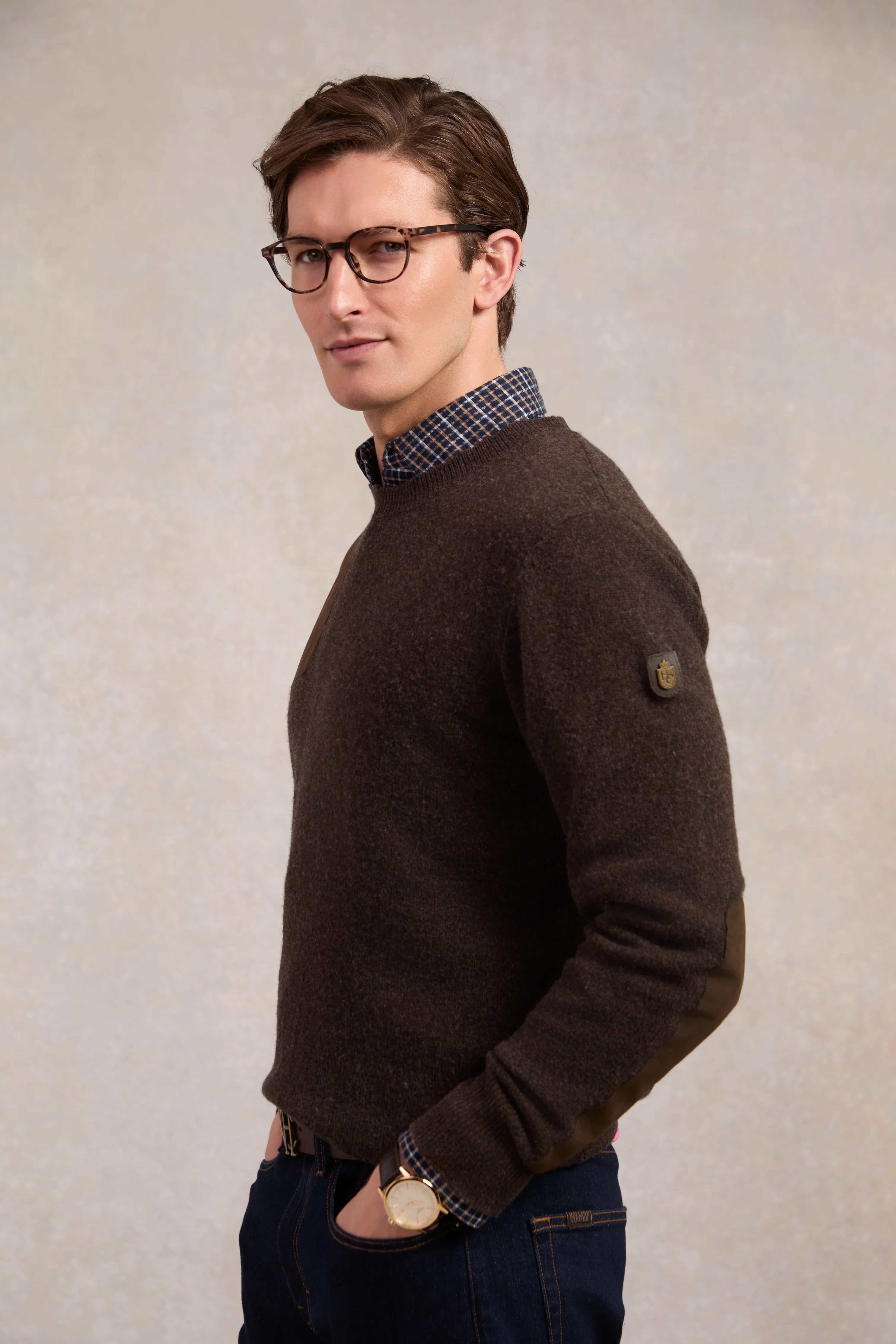 Country Crew Neck Knit (Chocolate) | Holland Cooper