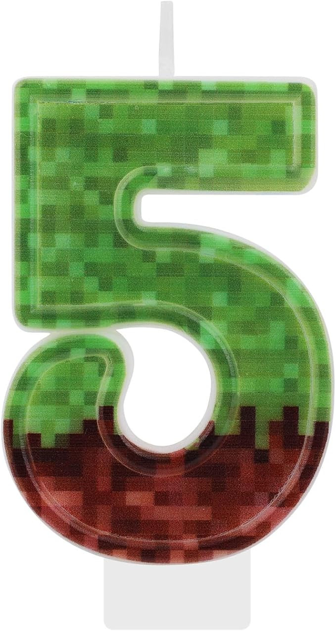 Pixel Birthday Number Candle - Green & Brown, Paraffin, Cake Toppers & Decorations for Miner Game... | Amazon (US)