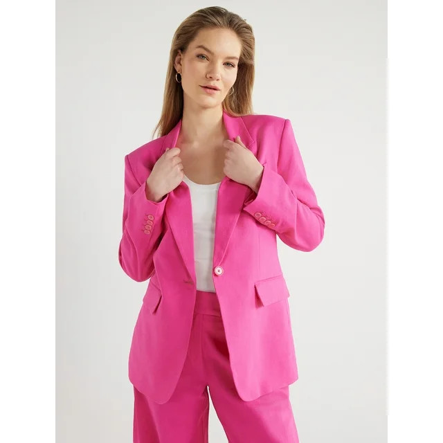 Scoop Women's and Women's Plus Ultimate One Button Linen Blend Blazer, Sizes XS-4X | Walmart (US)