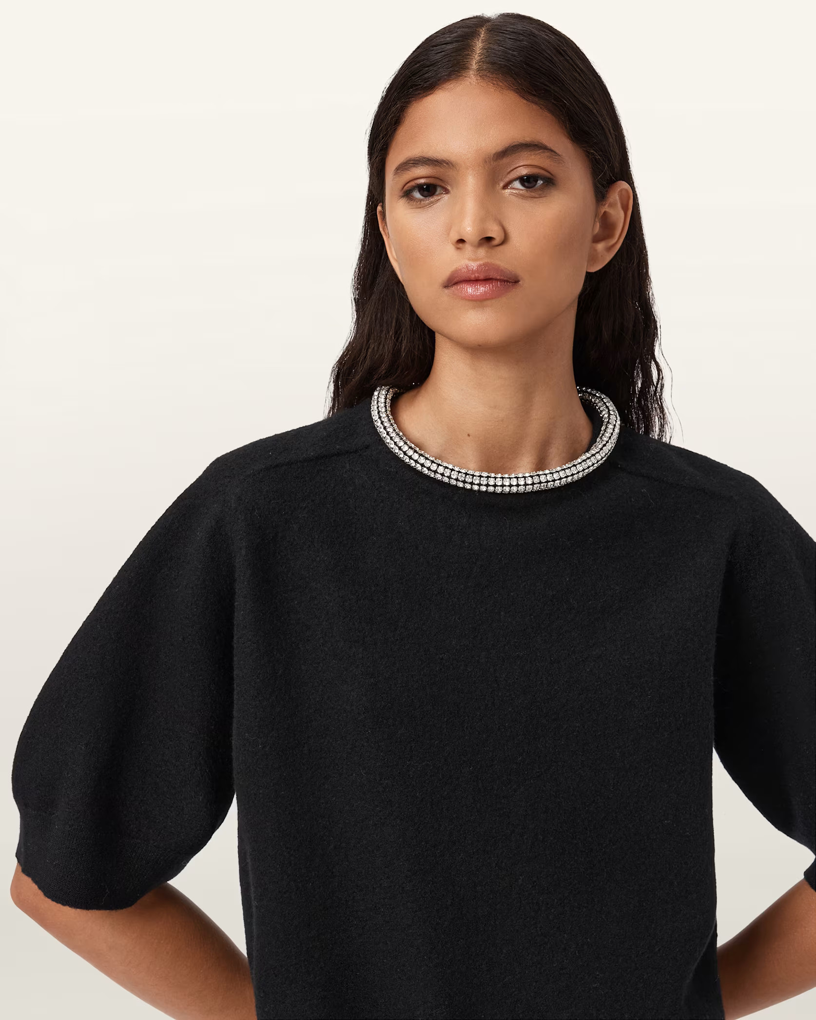 Odell Embellished Wool T-Shirt Black | ALLSAINTS | AllSaints UK