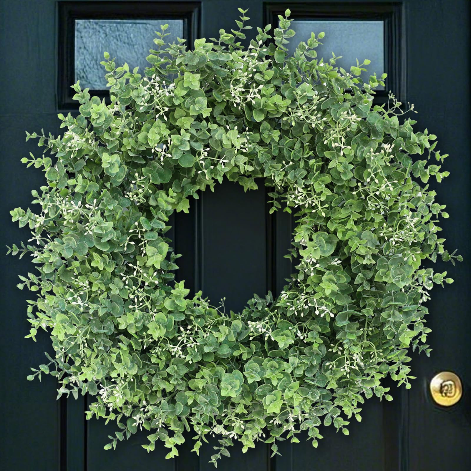 26'' Eucalyptus Wreath for Front Door - Large Artificial Eucalyptus Leaves with White Seeds Green... | Amazon (US)