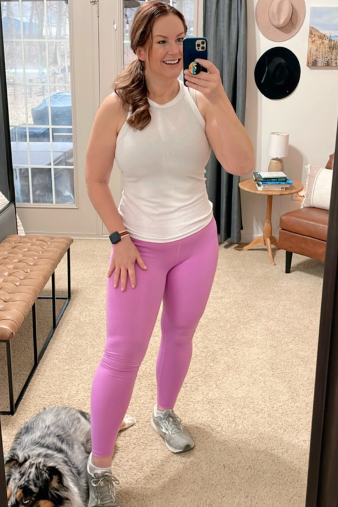 Workout attire. Fitness. 
Wearing size medium in high waisted leggings, large in racer back tank top. Brooks Ghosts sized up to 11 (normally wear 10)

#LTKmidsize #LTKover40 #LTKfitness