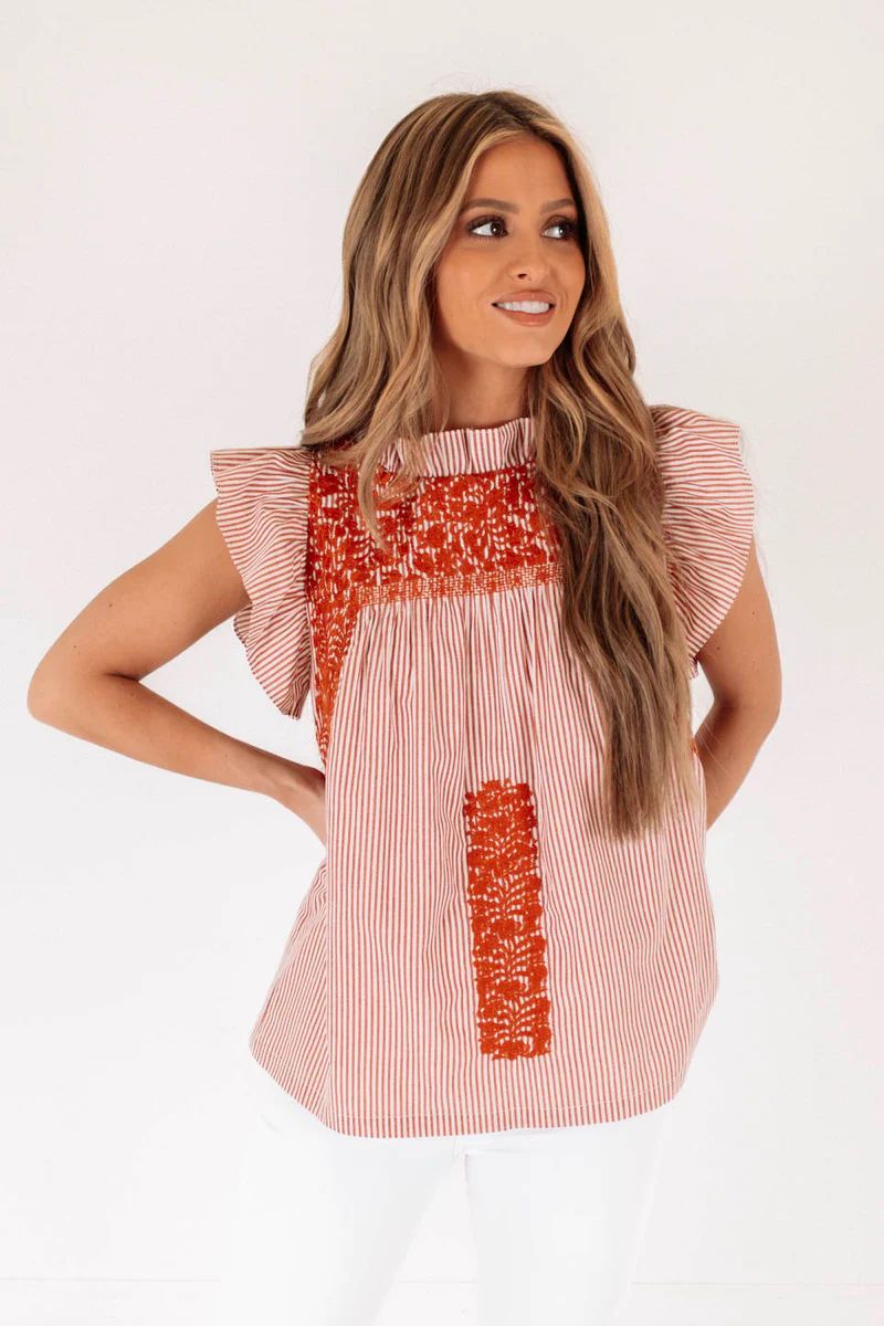 The Schafer Ruffle Neck Top - Burnt Orange | The Impeccable Pig