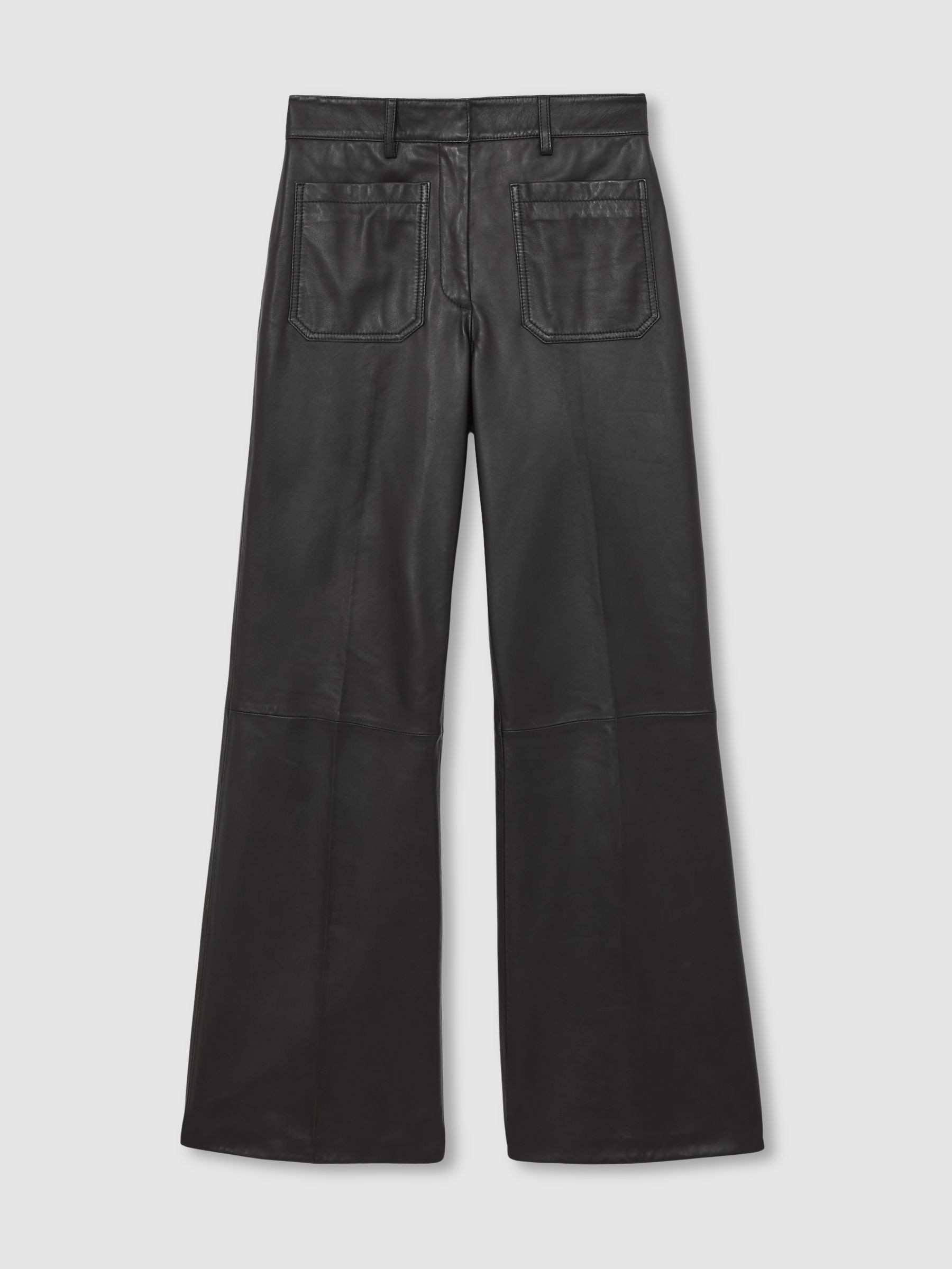 Leather High-Rise Flared Trousers in Black | Reiss UK