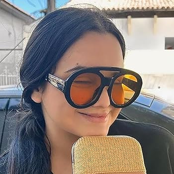 Women 70s Vintage Double Beam Round Oversized Sunglasses Gradient Color Retro Aviator Sunglasses ... | Amazon (US)