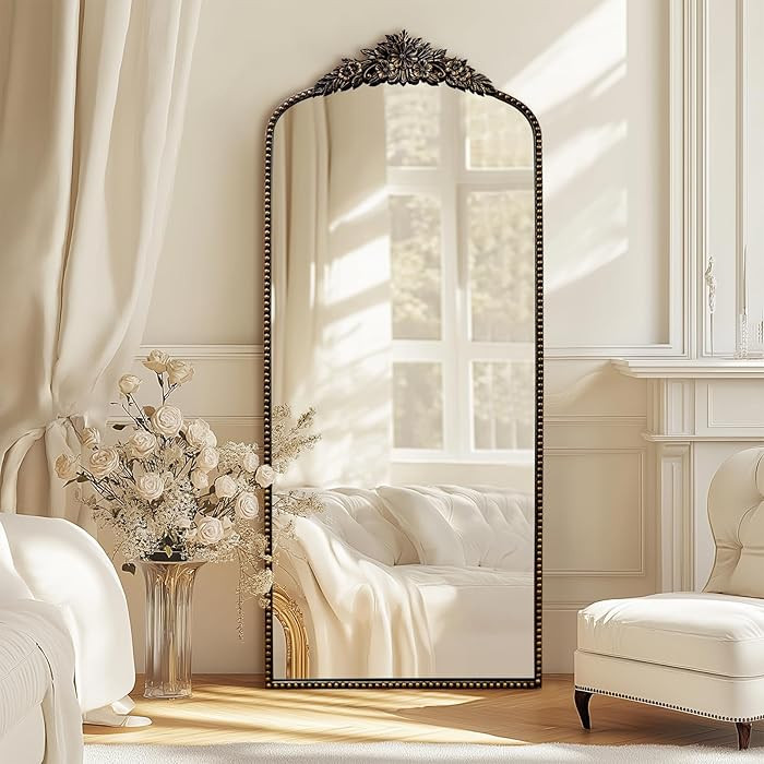 Black Antique Full Length Mirror, 75"x30" Traditional Elegant Floor Vintage Mirror with Ornate Ma... | Amazon (US)
