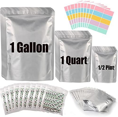 100pcs Mylar Bags for Food Storage with Oxygen Absorbers 400cc (10*10 Packs) and Labels, 10 Mil 10"x | Amazon (US)