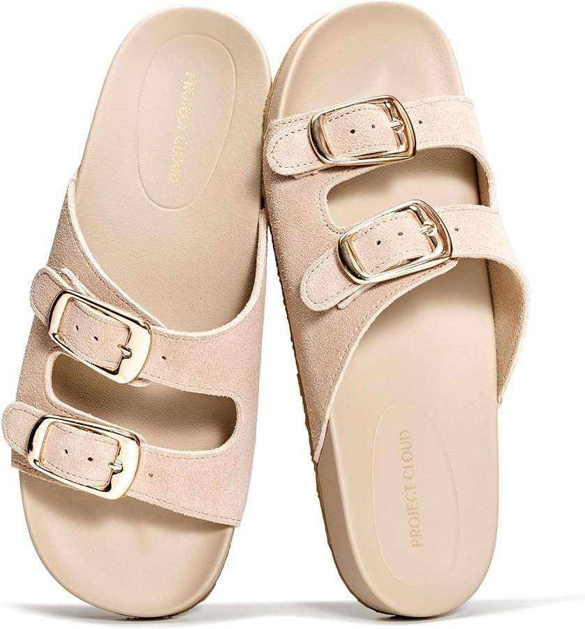 Project Cloud 100% Genuine Leather Womens Sandals Comfortable Plush & Soft Insole Sandals Women -... | Amazon (US)