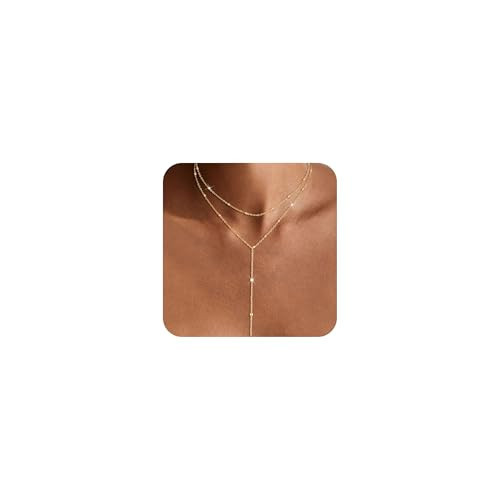 BERISO Y-Shape Gold Necklace for Women - 14K Gold Plated Minimalist Pendant Chain Jewelry, Elegant Gift for Anniversary | Amazon (US)