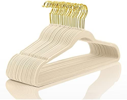 MIZGI Premium Velvet Hangers Pack 50 Pcs Heavyduty - Non Slip Slimline - Velvet Suit Hangers Ivory - | Amazon (US)