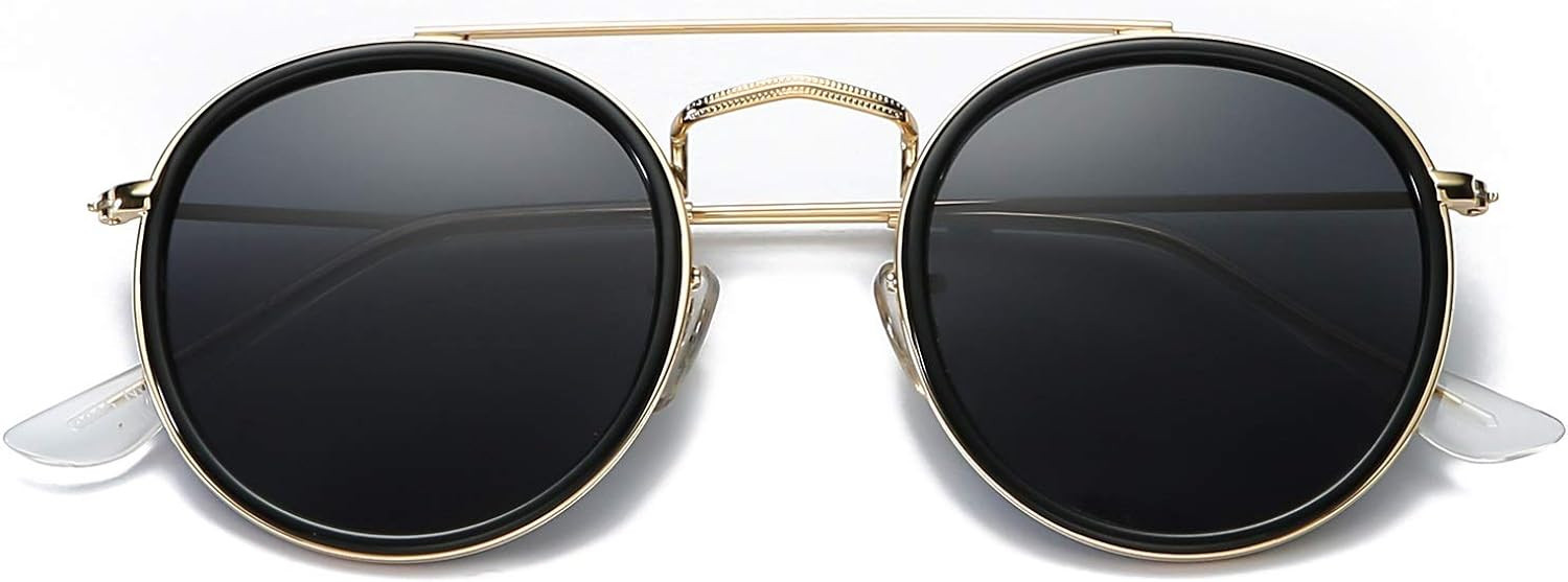 DUSHINE Small Round Double Bridge Sunglasses For Women Men Polarized 100% UV Protection | Amazon (US)