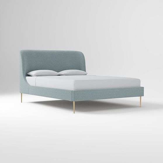 Lana Upholstered Bed, Performance Chenille Crossweave Dusty Blue, Champagne Bronze, Cal. King | West Elm (US)