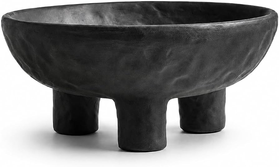 Black Concrete Decorative Bowl, 12 Inch Large Footed Bowl for Home Decor, Heavyweight Pedestal Bo... | Amazon (US)