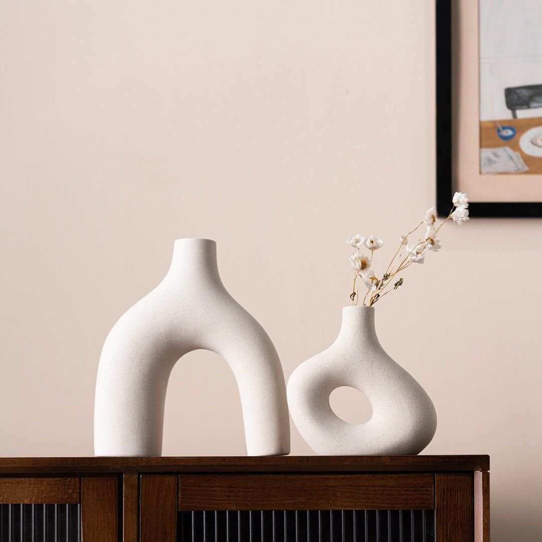 Ceramic off White Nordic Vase Set 2 Pampas Vases for Decor - Etsy | Etsy (US)