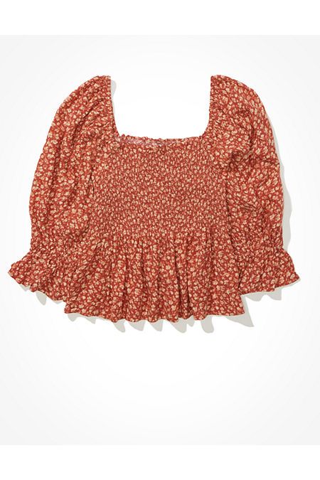 AE Smocked Square Neck Babydoll Top | American Eagle Outfitters (US & CA)