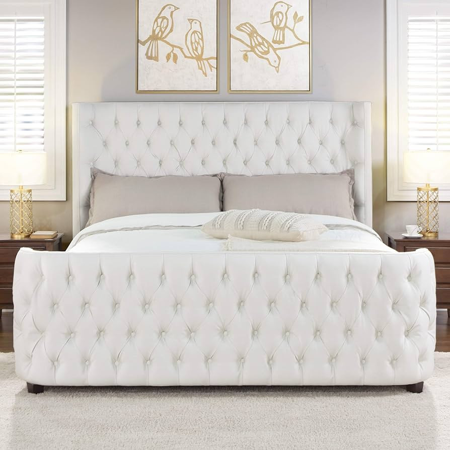 Jennifer Taylor Home Harmonie King Tufted Panel Bed Headboard and Footboard Set, Antique White Ya... | Amazon (US)