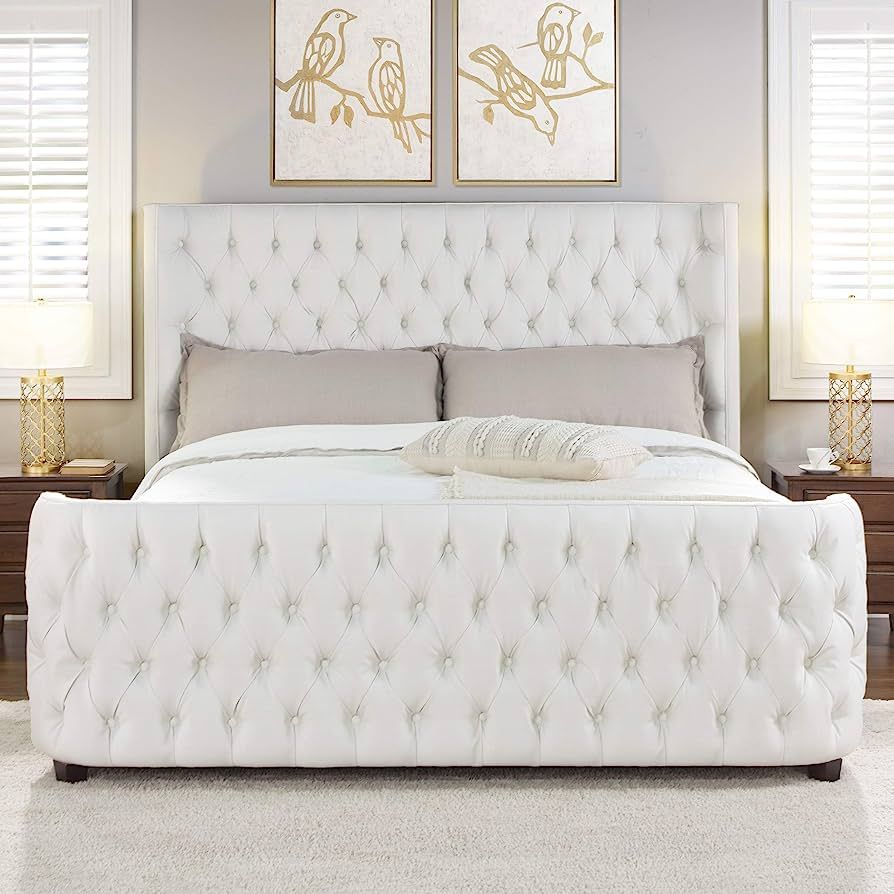 Jennifer Taylor Home Harmonie King Tufted Panel Bed Headboard and Footboard Set, Antique White Ya... | Amazon (US)