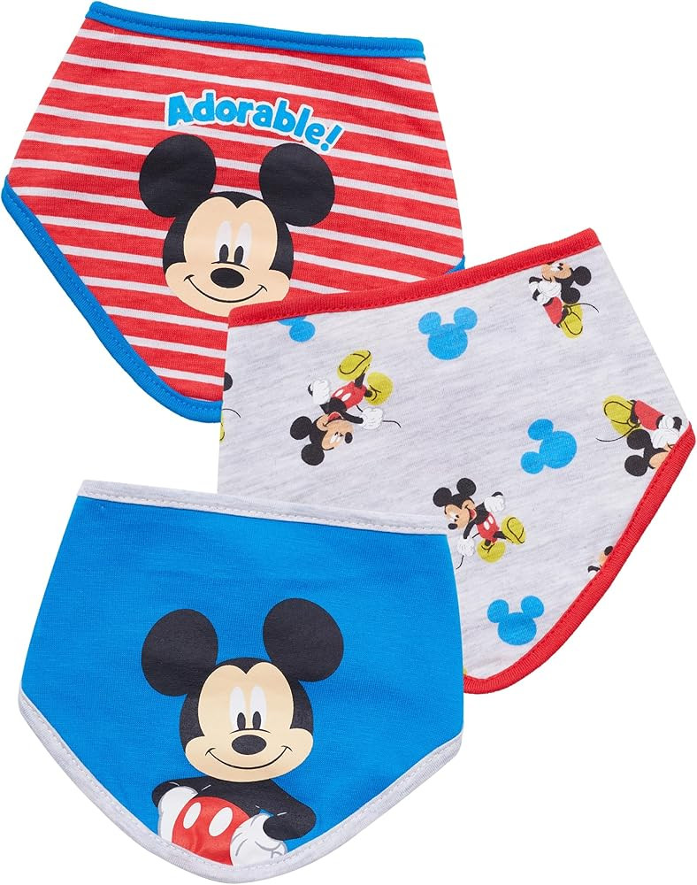 Disney Baby Unisex Mickey Mouse Bandana Bib 3-Pack - Mickey Mouse Baby Bibs (Blue/Red/Grey, 0-12M... | Amazon (US)