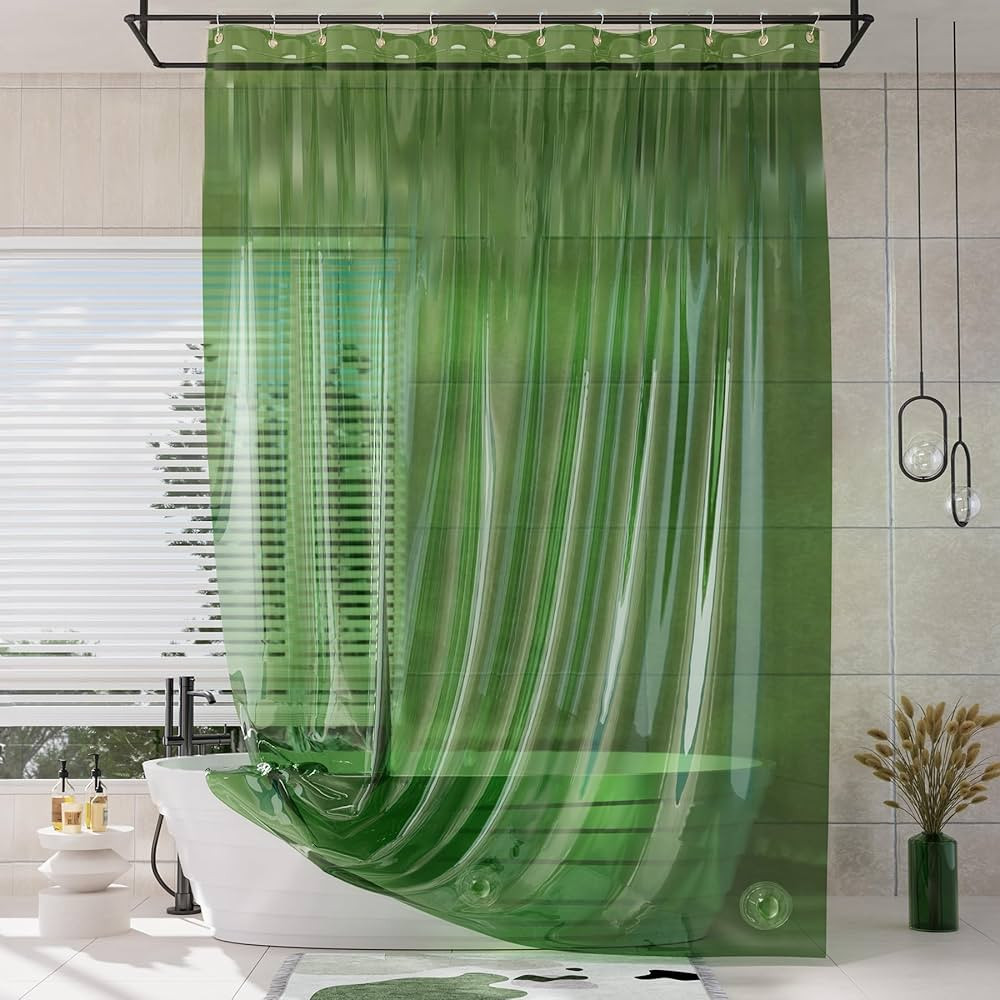AmazerBath Extra Long Shower Curtain Liner, EVA Clear Green Heavy Duty 96 inch Shower Curtain and... | Amazon (US)