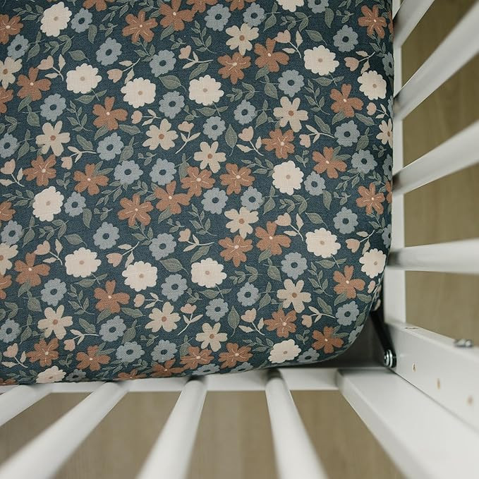 Midnight Floral Muslin Crib Sheet by Mebie Baby, Soft and Breathable Bed Sheets for Babies, Moder... | Amazon (US)