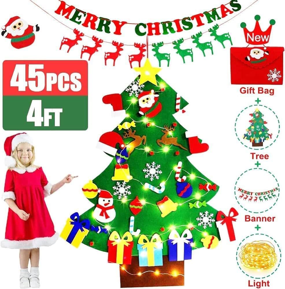 LAMPTOP 4ft Felt Christmas Tree for Kids Wall with Lights 45Pcs Detachable Christmas Tree Ornaments  | Amazon (US)