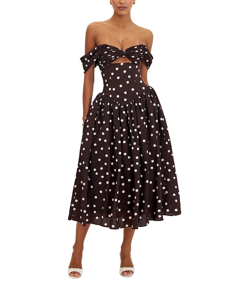 Miss Circle Xandie Polka Dot Off-Shoulder Midi Dress | Bloomingdale's (US)