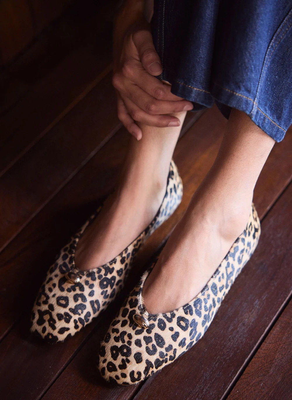 Ruby Leopard Print Textured Leather Ballet Flats | Mint Velvet - ROW