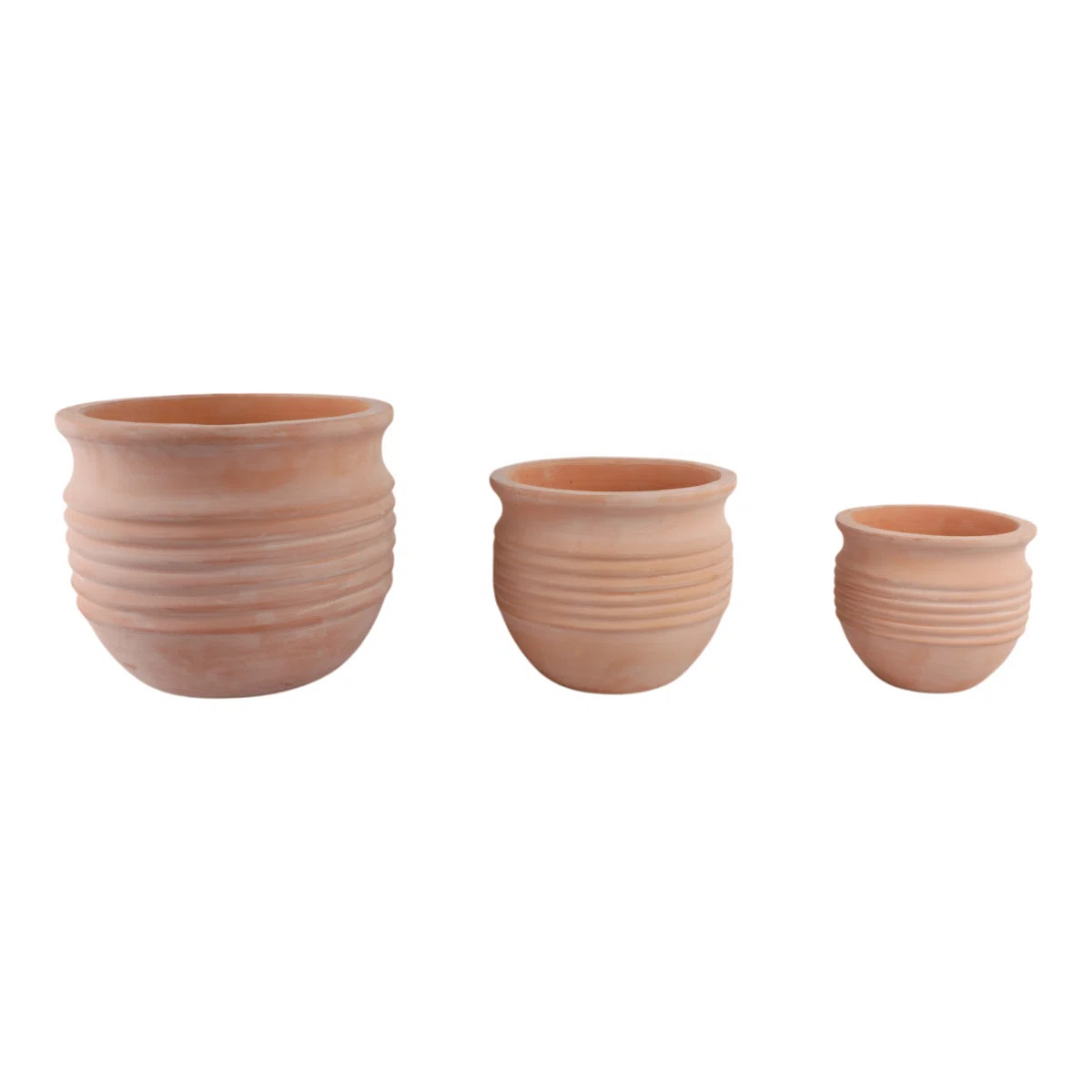 Hooge Set Of 3 Pottery And Clay Planters With Ribbed Design Crafted From Durable Earthenware Mate... | Wayfair North America