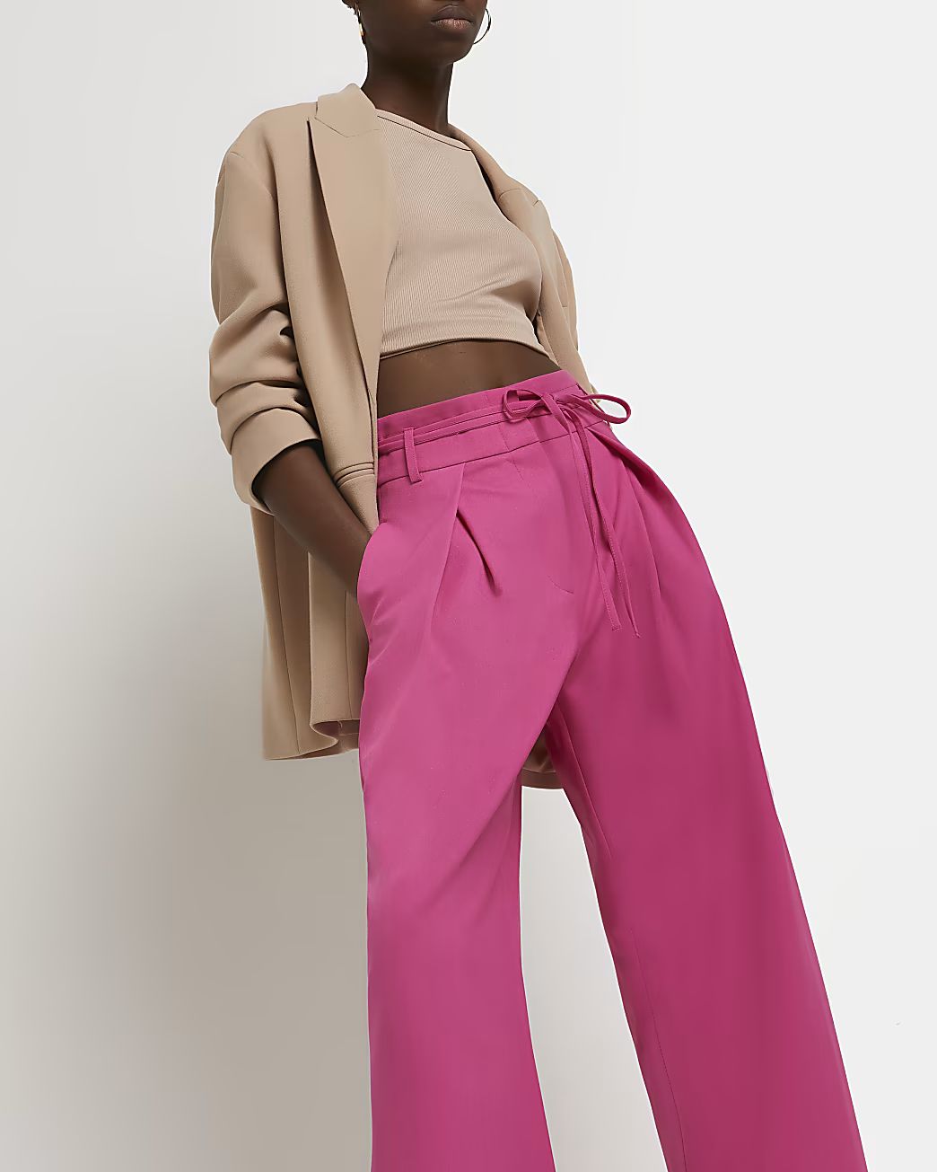 Pink tie waist wide leg trousers | River Island (UK & IE)
