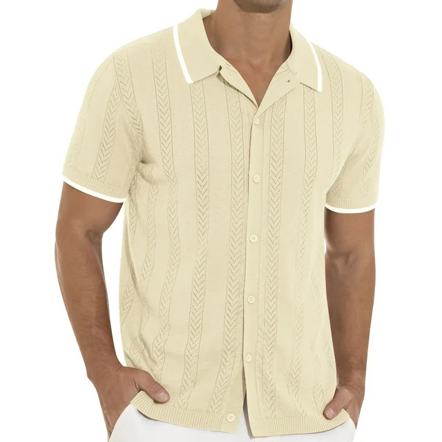 Iceglad Men's Casual Button Down Shirt Short Sleeve Vintage Clothes Knit Polo Shirts Summer Beach... | Walmart (US)