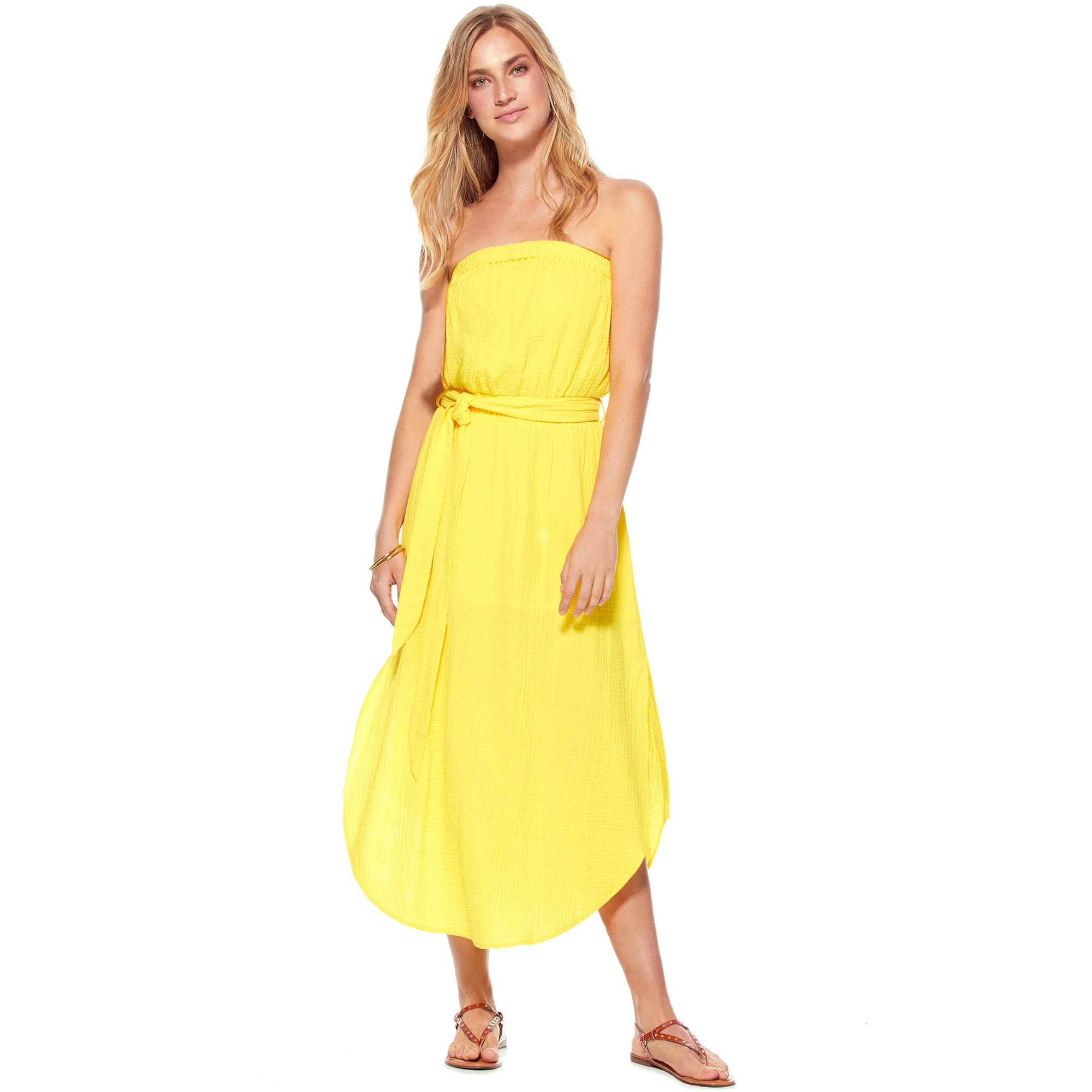 Scoop Women's Strapless Elastic Waist Self Belt Midi Dress | Walmart (US)