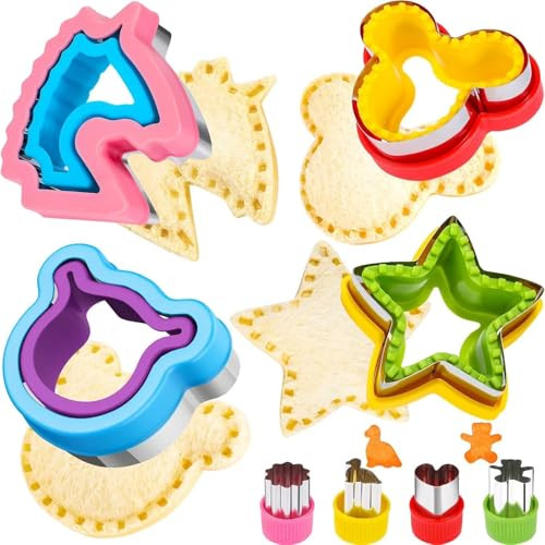 HINZER 8 Pcs Sandwich Cutter Maker, Bear Mouse Unicorn Star Shape Sandwich Cutters for Kids Lunch, Bread Decruster Sandwiches Cruster Fruit Cutters Cookie Mold for Boys Girls Bento Box | Amazon (US)