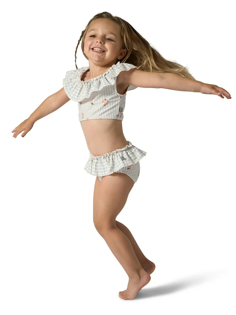 Modern Moments by Gerber Toddler Girl Swimsuit with Neck Ruffle, 2-Piece, Sizes 12M - 5T | Walmart (US)