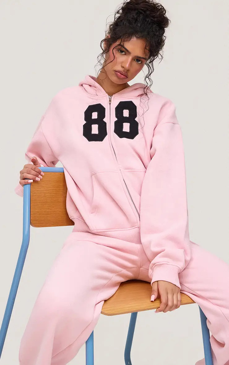 Pink 88 Print Zip Up Hoodie | PrettyLittleThing UK