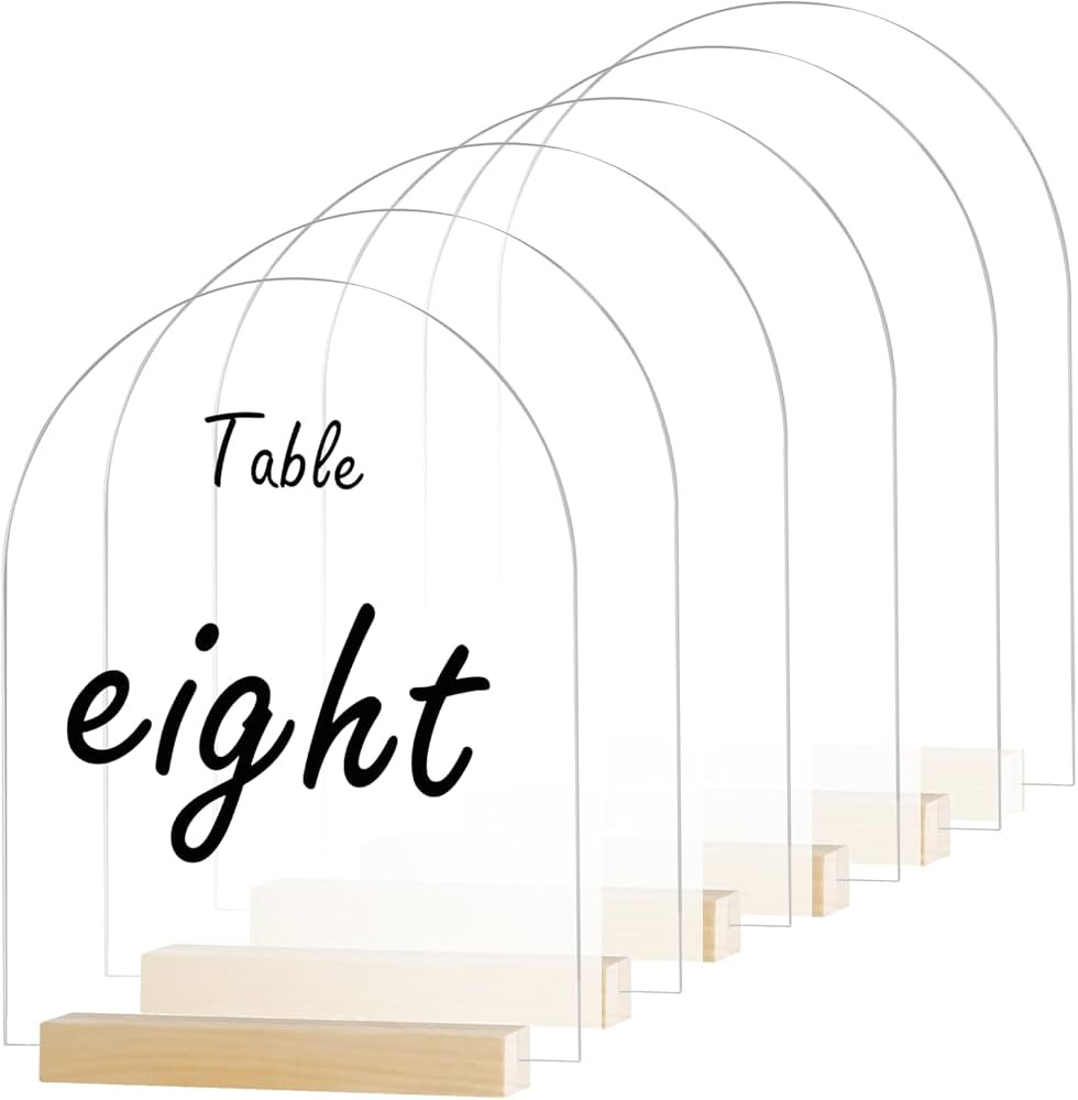 6 Pack 8x10 Inch Clear Arch Acrylic Sign with Wood Stands, Blank Acrylic Table Signs, Arched Roun... | Amazon (US)
