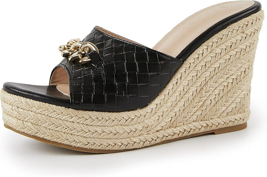 Coutgo Women's Wedge Sandals Platform Espadrille Heel Chain Slip On Casual Summer Slides | Amazon (US)
