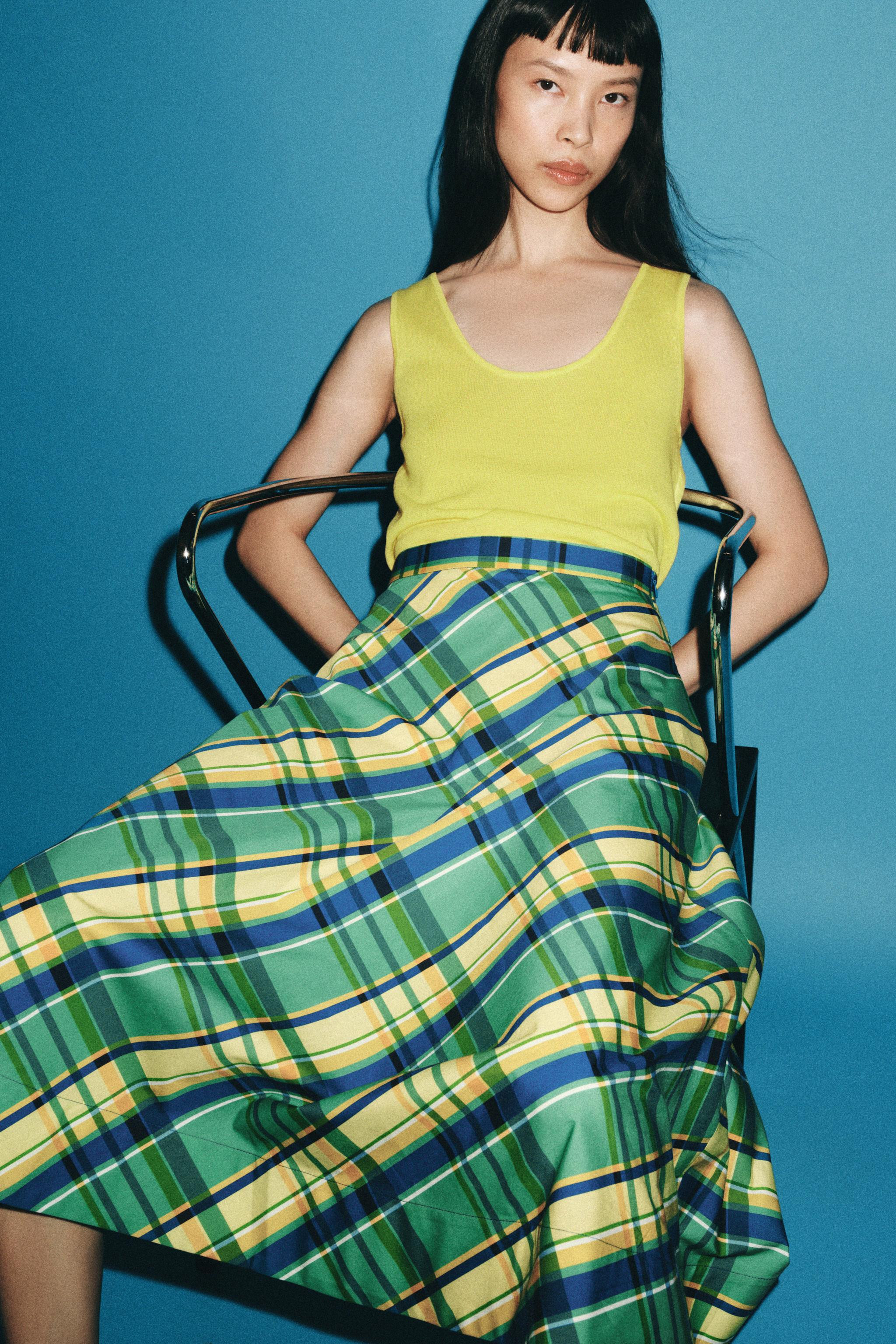 ZW COLLECTION PLAID MIDI SKIRT | Zara US