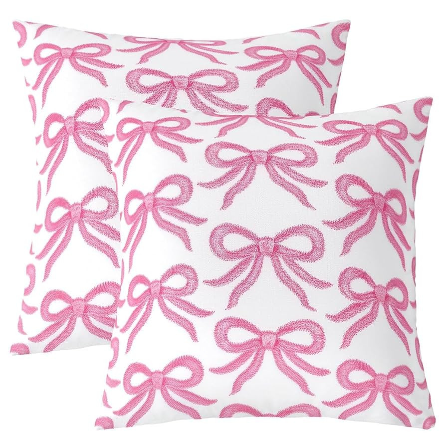 Erosebridal Set of 2 Pink Bow Throw Pillow Covers 16x16 Inch for Sofa Bed Couch,Kawaii Oil Art Bo... | Amazon (US)