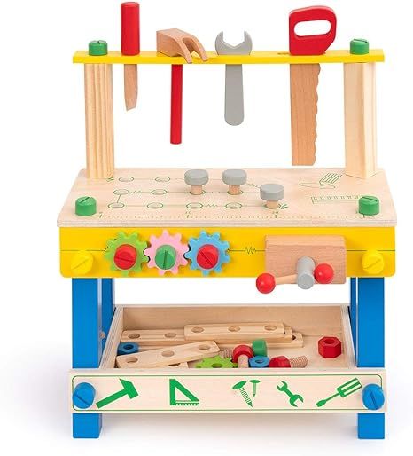 ROBUD Wooden Tool Workbench Toy for Kids & Toddlers, with Wood Tool Set Gift for Boys Girls 3 Yea... | Amazon (US)