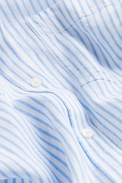 Linen-blend Shirt - Long sleeve - Regular length - White/blue striped - Ladies | H&M US | H&M (US + CA)